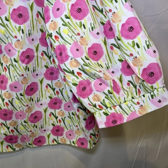 NWT Cicy Bell Women's XL Pink Floral Button Down Shirt Square Neck Bubble Sleeve - Picture 2 of 9